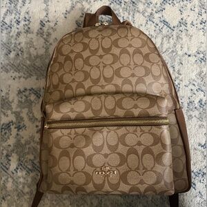 Coach Brown Signature Canvas Backpack with Gold Hardware